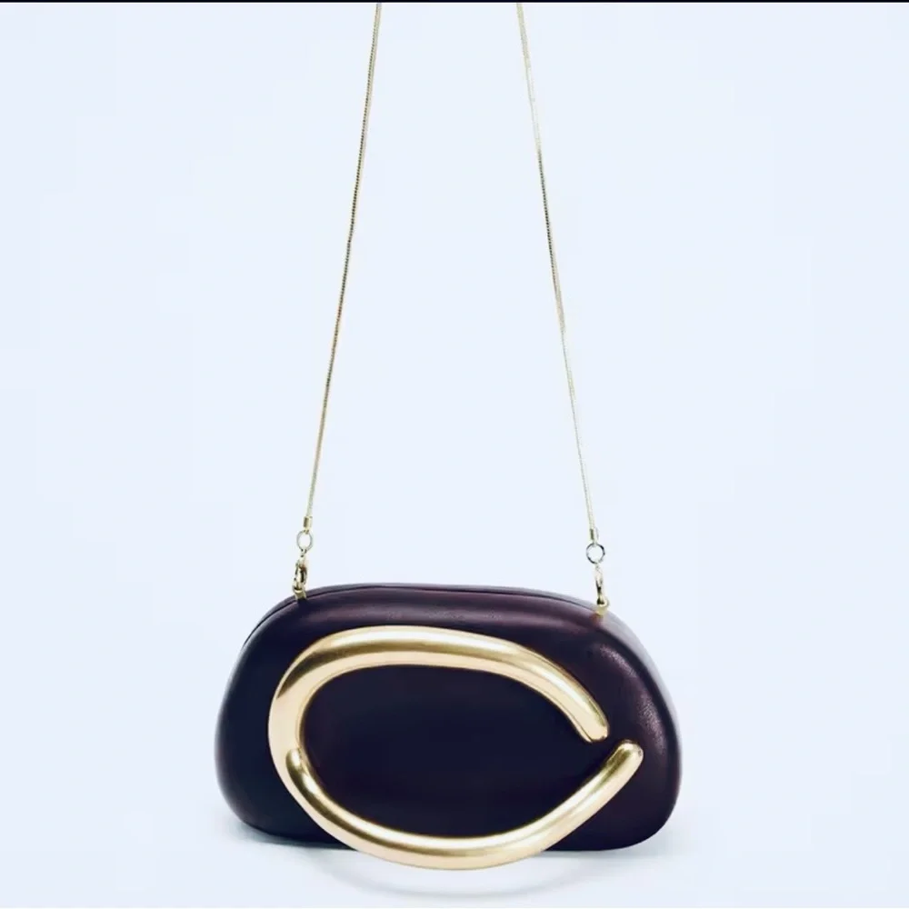 UNIQUE STYLE BLACK WITH GOLD CLUTCH OR CROSSBODY HANDBAG-VEGAN LEATHER‎-NWT